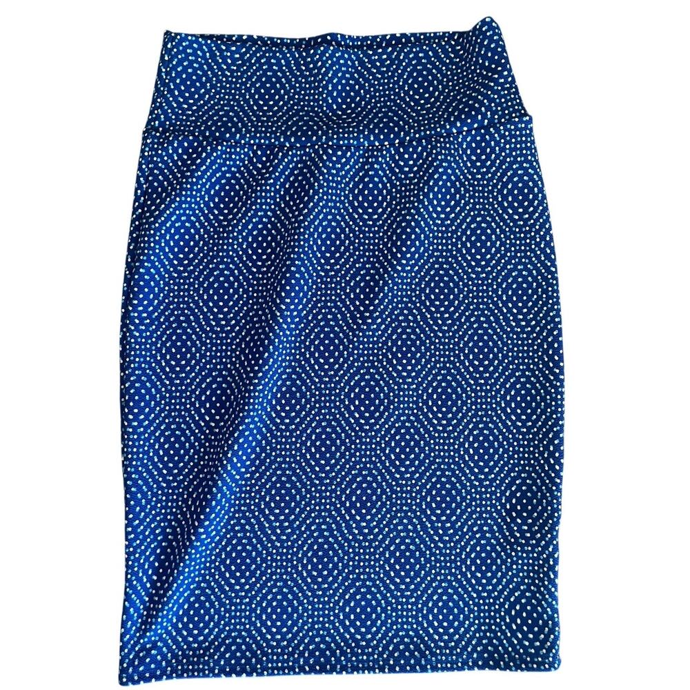 LuLaRoe Cassie Blue Geometric Print Stretch Knit Pencil Skirt - Size Small
